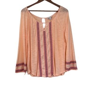 American Eagle AEO Womens Top Size L Long Sleeves Boho Orange Peach Purple